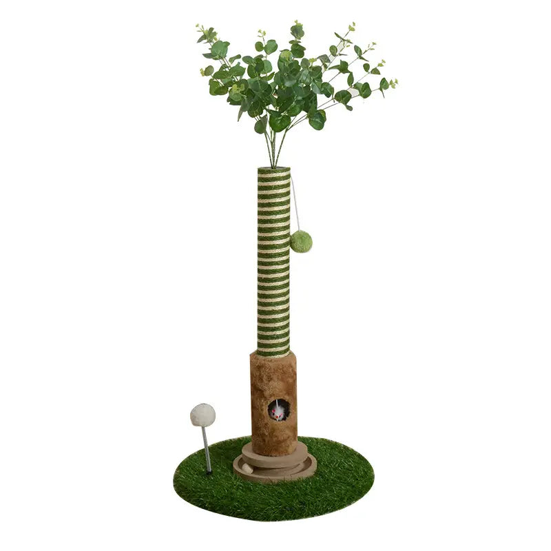 39-Inch Interactive Cat Scratching Post with Stylish Artificial Plant - 4-in-1 Cat Tree Tower for Play and Scratching - Modern Sisal Scratcher with Toy Balls and Dangling Ball for Your Indoor Cat