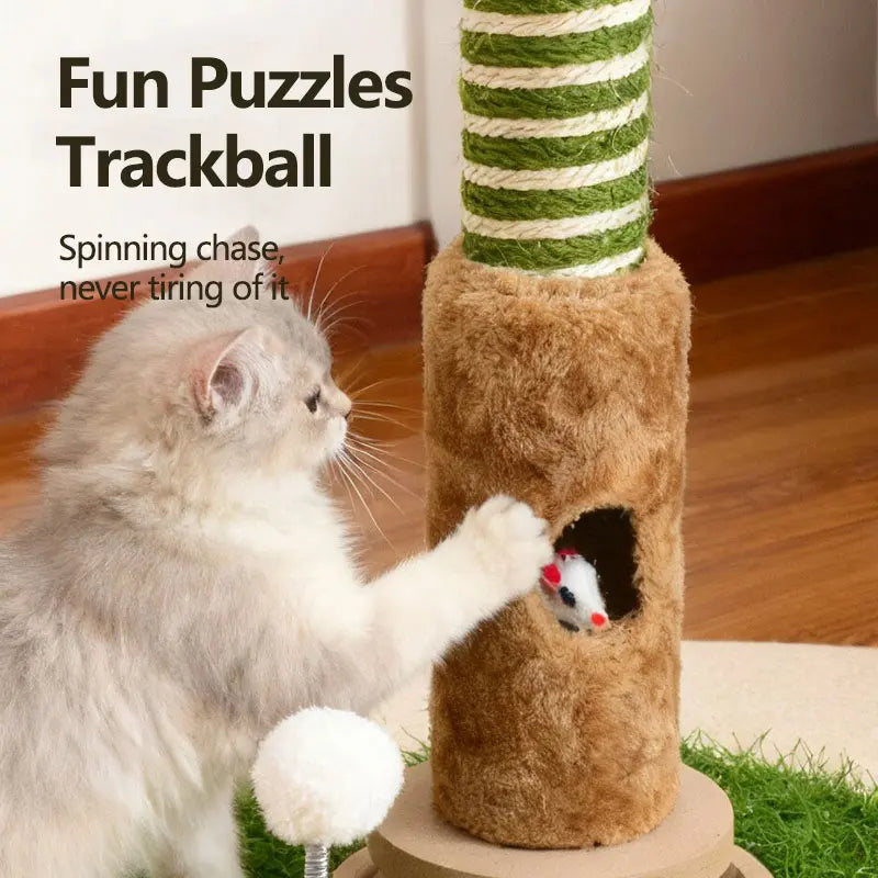 39-Inch Interactive Cat Scratching Post with Stylish Artificial Plant - 4-in-1 Cat Tree Tower for Play and Scratching - Modern Sisal Scratcher with Toy Balls and Dangling Ball for Your Indoor Cat