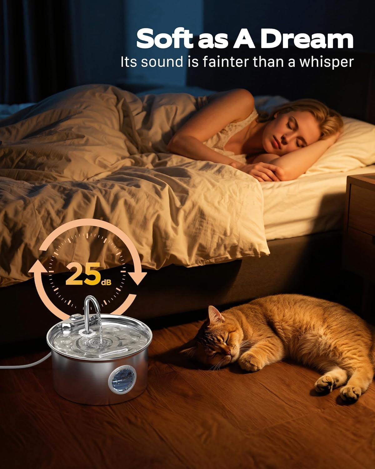 Stainless Steel Cat Water Fountain with Water Level Window: Automatic Drinking Fountain for Cats and Small Dogs – 2.6L Capacity and Quiet Operation with Multi-Layer Filtration System