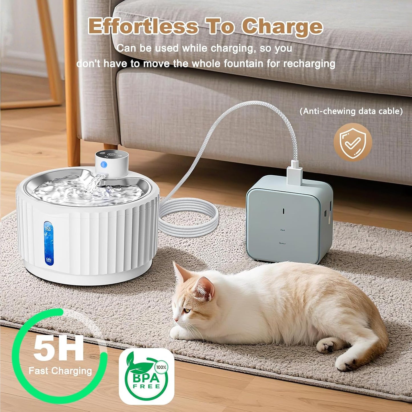 Wireless 2.8L Cat Water Fountain with Motion Sensor and 4000mAh Battery, Includes Replacement Filters