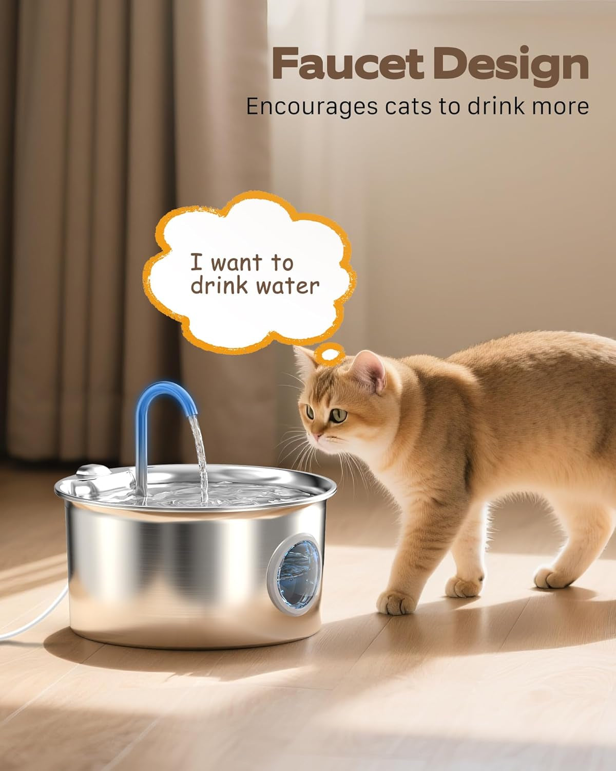 Stainless Steel Cat Water Fountain with Water Level Window: Automatic Drinking Fountain for Cats and Small Dogs – 2.6L Capacity and Quiet Operation with Multi-Layer Filtration System