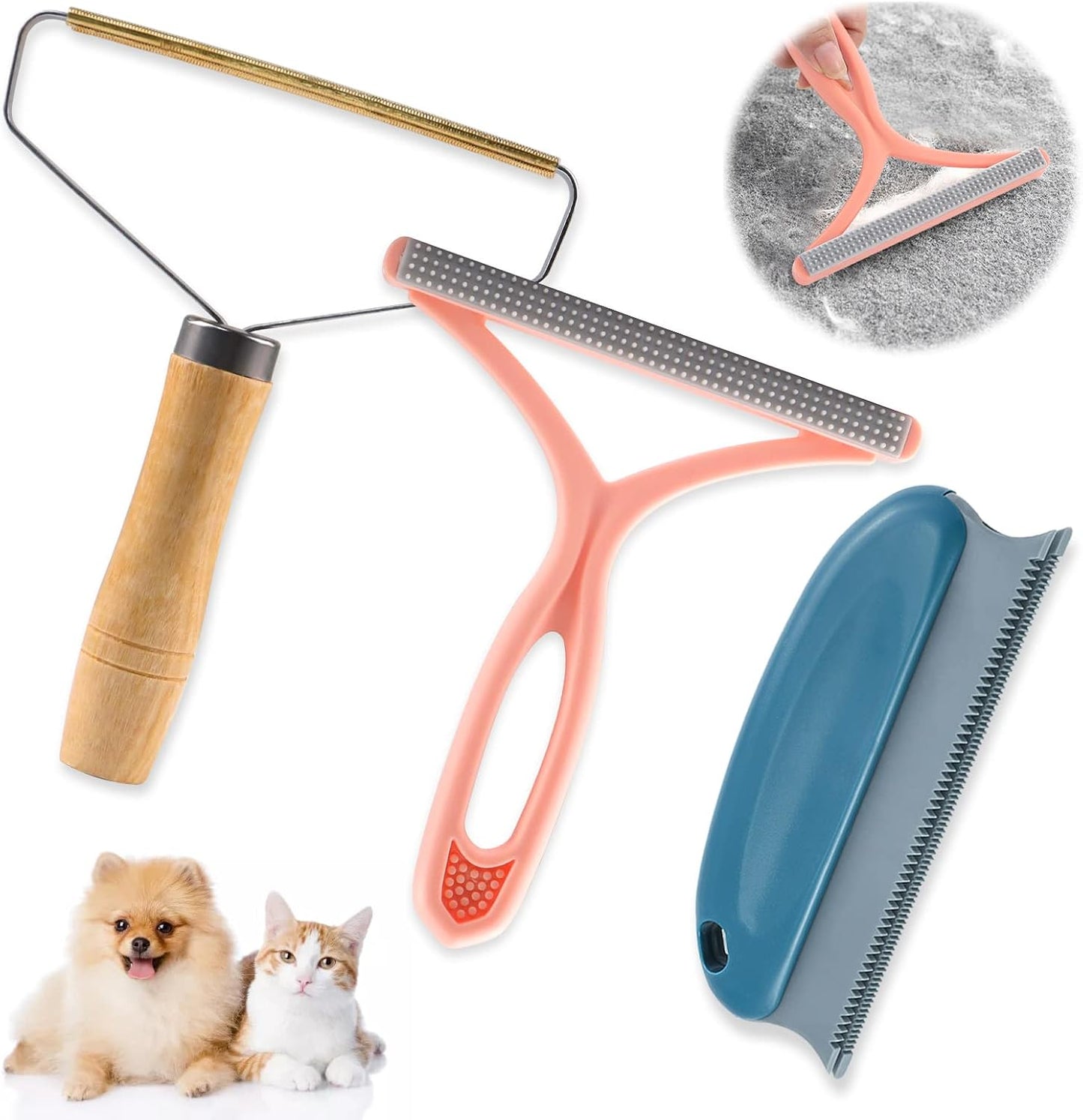 Effective Lint Remover Set of 3 – Pet Hair Remover for Clothing, Carpets & Sofas – Ideal for Cat and Dog Hair