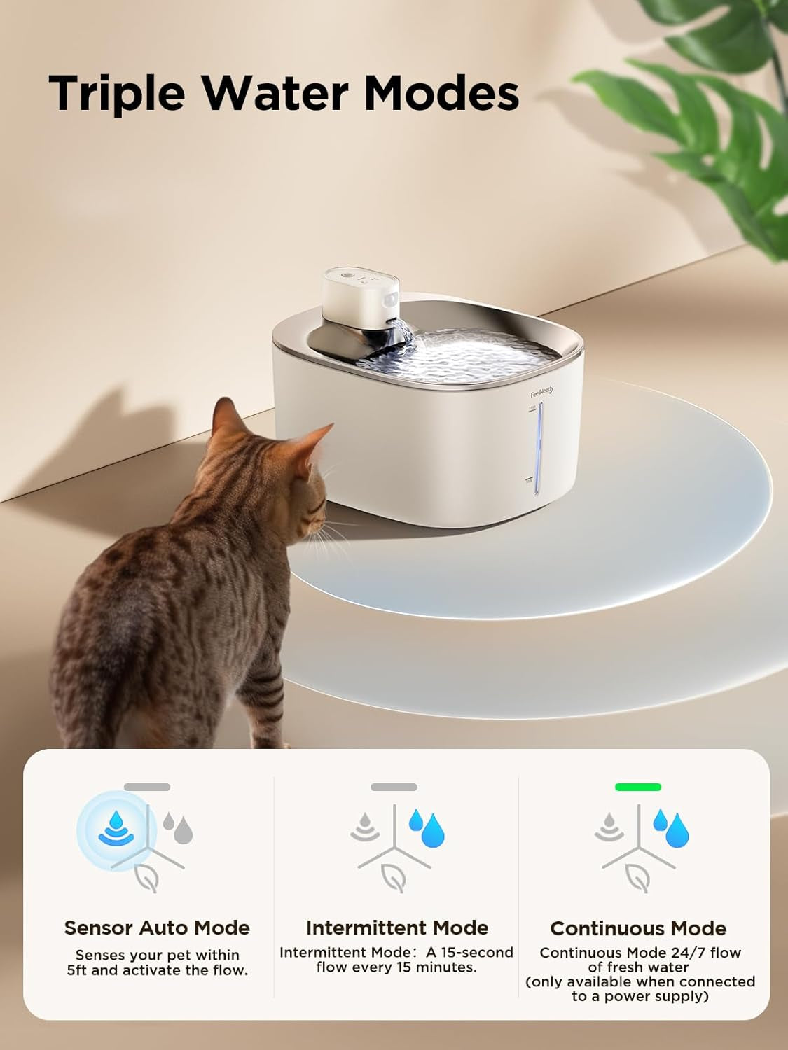 Wireless Cat Water Fountain with Motion Sensor – FEELNEEDY 4L, Quiet, Stainless Steel, 2 Filters, Ideal for Cats and Small Dogs, 4000mAh Battery Powered