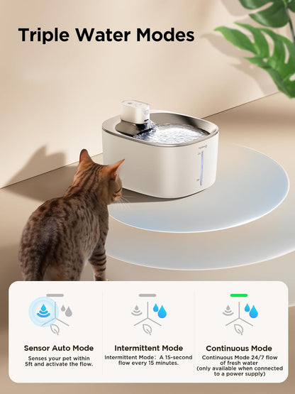 Wireless Cat Water Fountain with Motion Sensor – FEELNEEDY 4L, Quiet, Stainless Steel, 2 Filters, Ideal for Cats and Small Dogs, 4000mAh Battery Powered