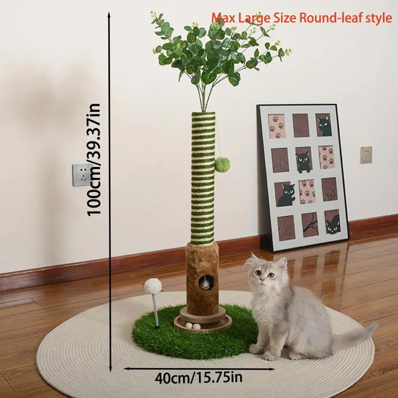 39-Inch Interactive Cat Scratching Post with Stylish Artificial Plant - 4-in-1 Cat Tree Tower for Play and Scratching - Modern Sisal Scratcher with Toy Balls and Dangling Ball for Your Indoor Cat