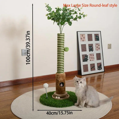 39-Inch Interactive Cat Scratching Post with Stylish Artificial Plant - 4-in-1 Cat Tree Tower for Play and Scratching - Modern Sisal Scratcher with Toy Balls and Dangling Ball for Your Indoor Cat